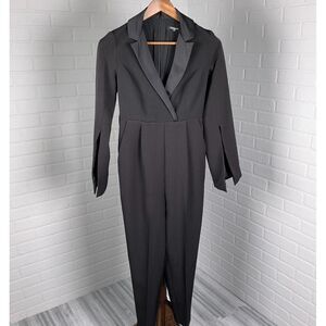 Express Black Tuxedo Style Jumpsuit Blazer‎ Collar Long Sleeve Professional Wear